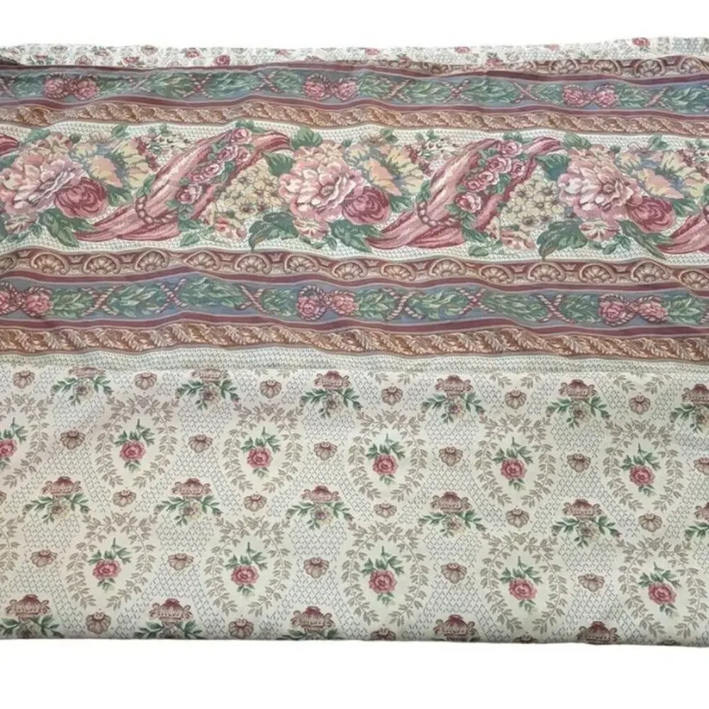 VTG DAN RIVER Colonial Floral Print QUEEN Flat Sheet Made in USA
